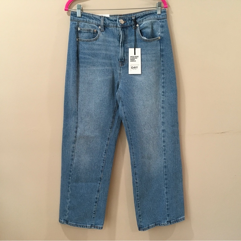 OAT New York Women 4/27 High Rise Curved Wide Wide Ankle Denim Jeans  Blue New